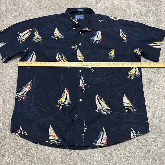 Pendleton XL Button Up Short Sleeve Nautical Sailboat Fishing Navy Shirt - Picture 3 of 5